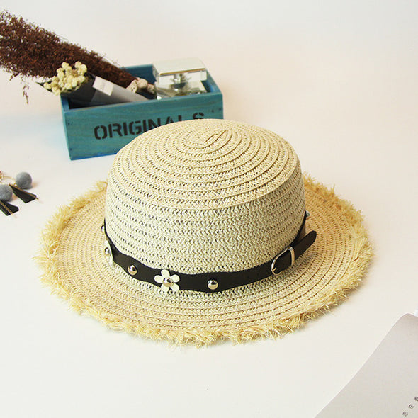 Sun Hat Straw with Large Brim Elegant Flowers