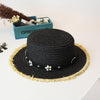 Sun Hat Straw with Large Brim Elegant Flowers