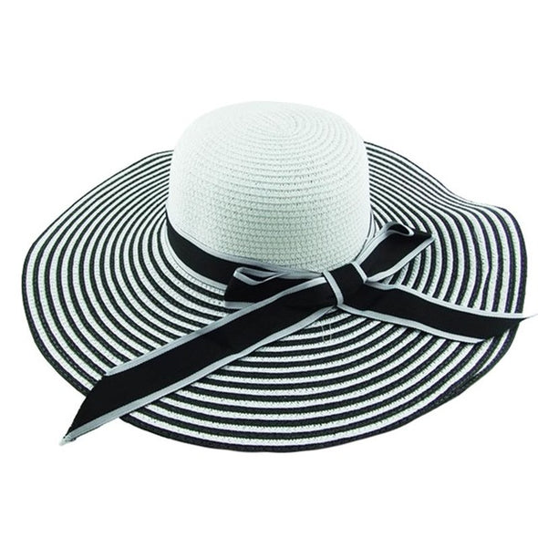 Scala Hats Wind Black White Striped Bowknot